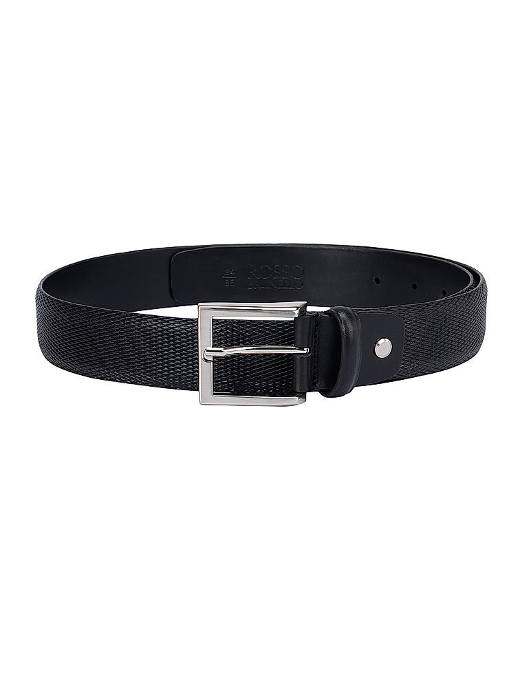 Black Textured Leather Belt